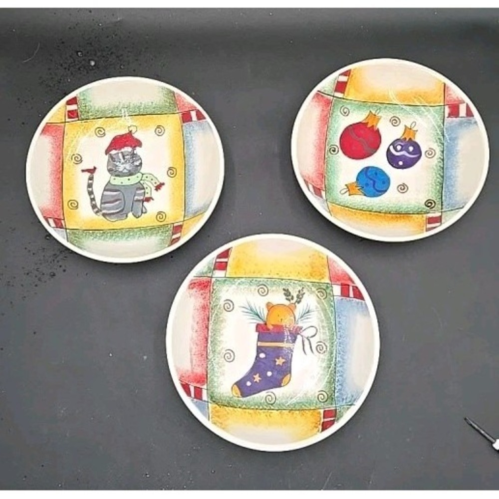 Pfaltzgraff Holiday Magic Pasta Bowls Christmas Cat Bear Ornaments 3 Dishes